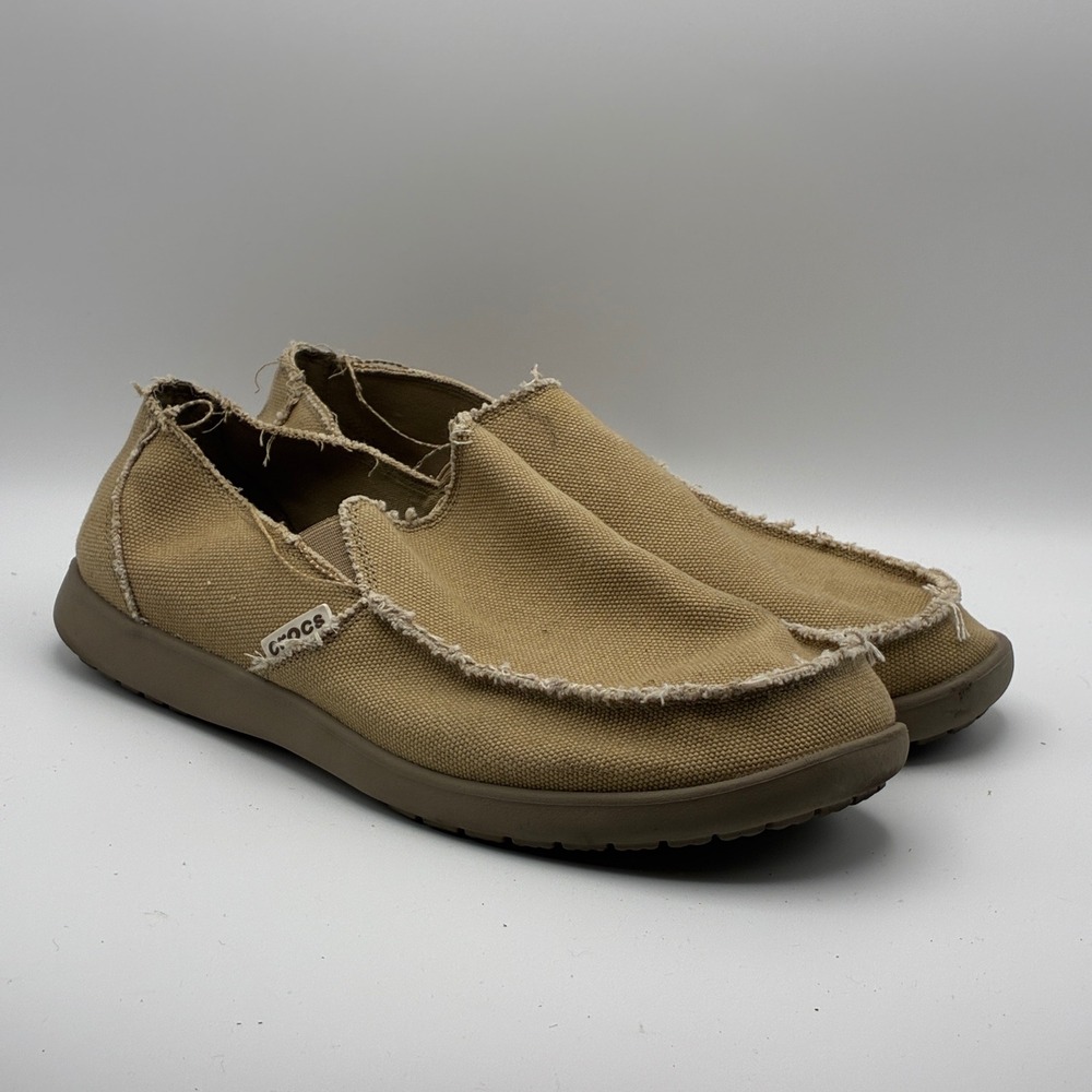 Crocs Santa Cruz Loafers Mens 13 Khaki Canvas Slip On Shoes 10128